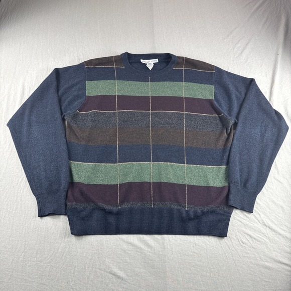 Geoffrey Beene Other - Geoffrey Beene Sweater Mens M Blue Check Long Sleeve Sweatshirt Preppy Grandpa